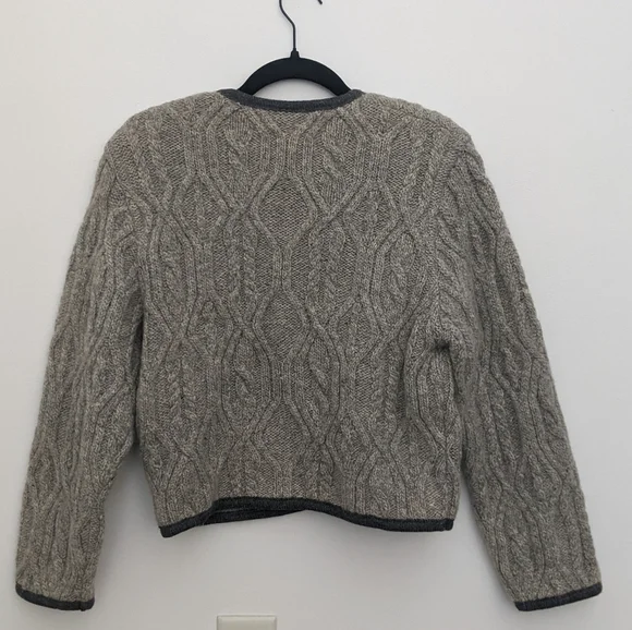 Stapf Boiled Mohair Wool Cable Knit Gray Button Front Cardigan Size 36 Small - Picture 6 of 6